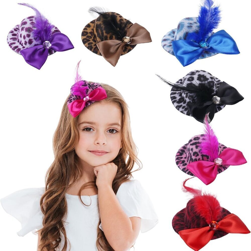 Mini Tea Party Hats 6 Pcs Polyester Fascinators Clip-On for Women Girls